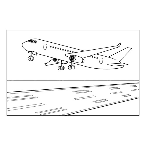 Раскраска Пассажирский самолёт на взлётной полосе