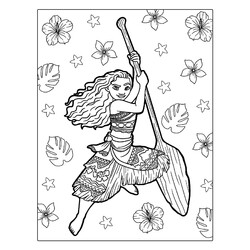 Раскраска Принцесса Моана и цветы