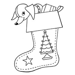 Раскраска Собачка в рождественском носке