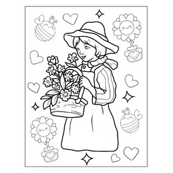 Раскраска Девочка с корзинкой цветов