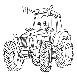 Раскраска Смешной мультяшный трактор