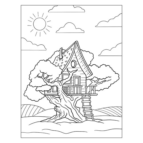 Раскраска Большой домик на дереве
