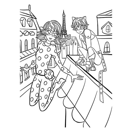 Раскраска Леди Баг и Супер Кот в Париже