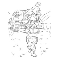 Раскраска Солдат несёт танковый снаряд