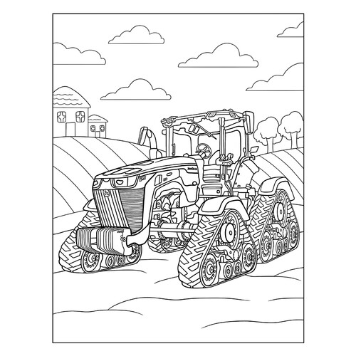 Раскраска Огромный гусеничный трактор John Deere 8RX