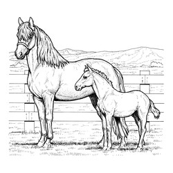 Раскраска Лошадь и жеребёнок