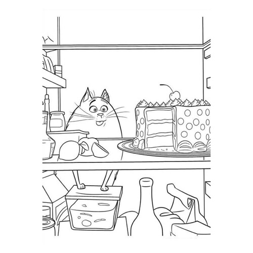 Раскраска кошка Хлоя и тортик
