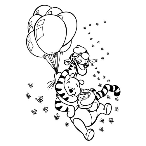 Раскраска Винни и Тигра на воздушных шариках