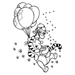 Раскраска Винни и Тигра на воздушных шариках