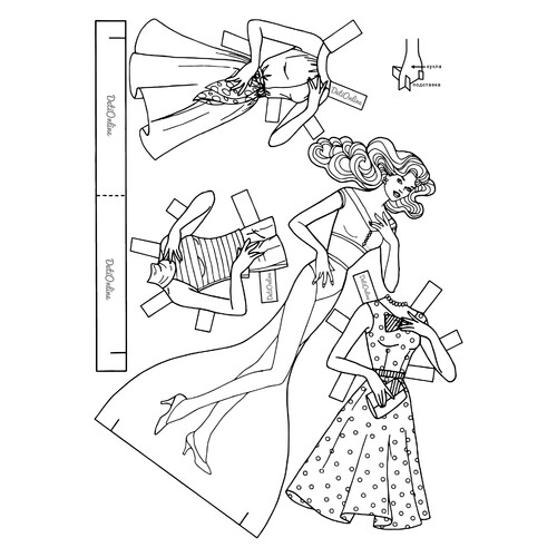Раскраска Бумажная кукла Барби с летней одеждой