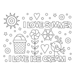 Раскраска Люблю лето и мороженое