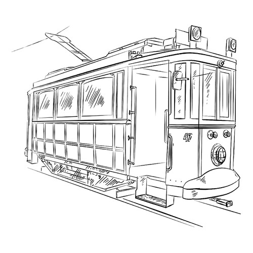 Раскраска Скетч трамвай