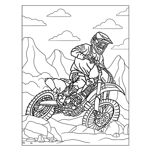 Раскраска Байкер на мотоцикле Кавасаки