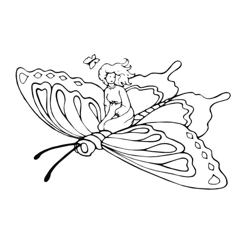 Раскраска Девочка путешествует на бабочке