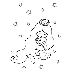 Раскраска Русалка принцесса с ракушкой