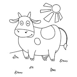 Раскраска Корова из Синего трактора и солнышко