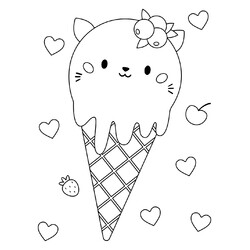 Раскраска Рожок мороженого с котиком