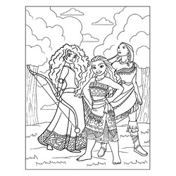 Раскраска Мерида с Моаной и Покахонтас