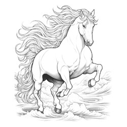 Раскраска Лошадь бежит по волнам