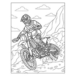 Раскраска Мотоциклист на каменистой дороге