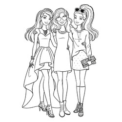 Раскраска Барби подружки стоят в обнимку