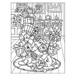 Раскраска Микки Маус и семья на Рождество