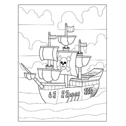 Раскраска Пиратский корабль с пушками