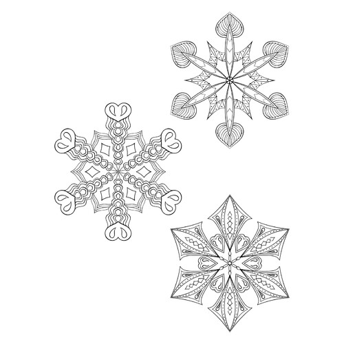Раскраска Три необычных снежинки