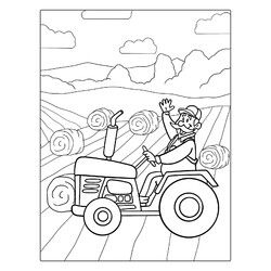 Раскраска Фермер на тракторе в поле