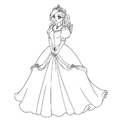 Раскраска Элегантная принцесса в великолепном платье