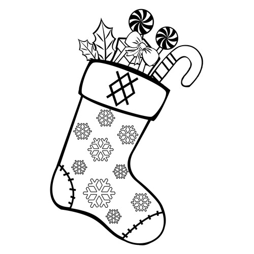 Раскраска Рождественский носок со снежинками