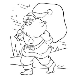 Раскраска Дед Мороз несёт большой мешок с подарками
