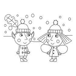 Раскраска Бен и Холли зимой на Рождество