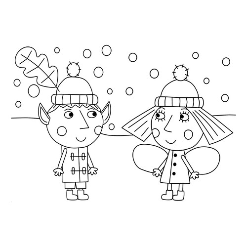Раскраска Бен и Холли зимой на Рождество