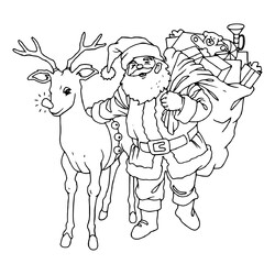 Дед Мороз с оленем и мешком подарков