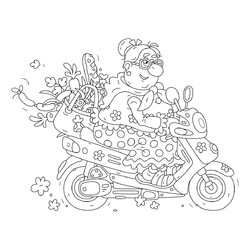 Раскраска Бабушка на мотоцикле