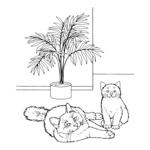 Раскраска Ласковая кошка с котенком