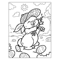 Раскраска Пасхальный кролик в цветочной шляпе