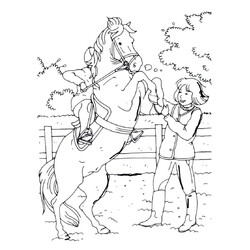 Раскраска Дети играют с лошадью