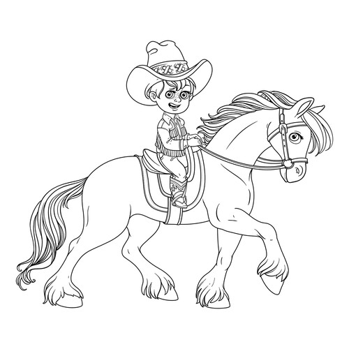 Раскраска Мальчик ковбой на лошади