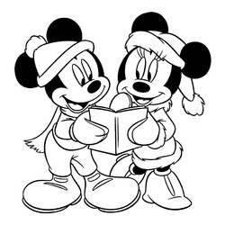 Раскраска Новогодние шапки. Микки Маус и Минни
