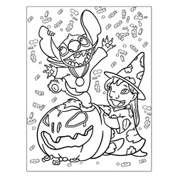 Раскраска Лило и Стич на Хэллоуин