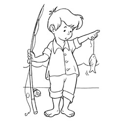 Раскраска Мальчик поймал рыбку