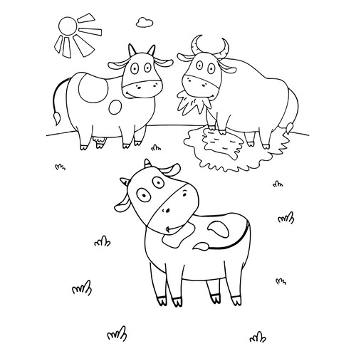 Раскраска Коровы на лугу из Синего Трактора