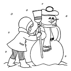 Раскраска Снеговик в шапке с помпоном