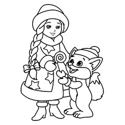 Раскраска Снегурочка с лисёнком для малышей