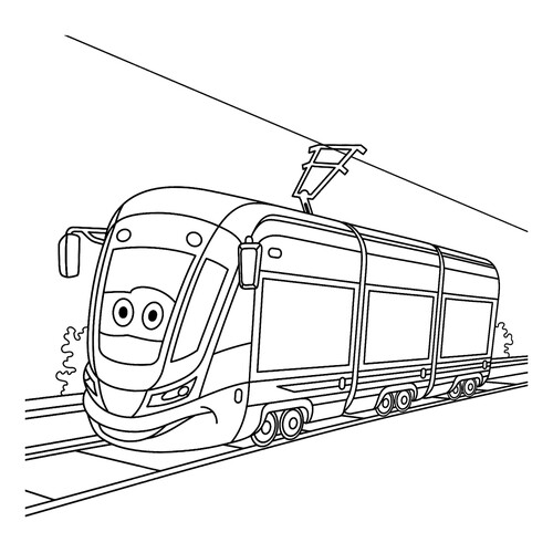 Раскраска Современный мультяшный трамвай