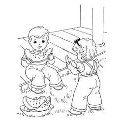 Раскраска Дети с арбузом