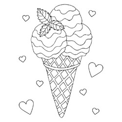 Раскраска Вафельный рожок с тремя шариками мороженого