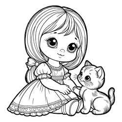 Раскраска Кукла с котёнком